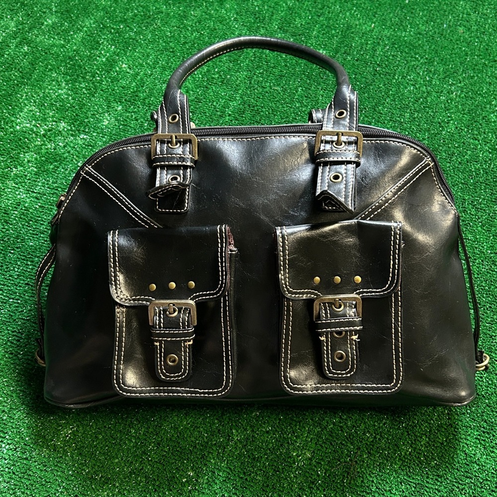 Y2K Gothic Aesthetic Black Medium Sim Leather Satchel Bag Purse